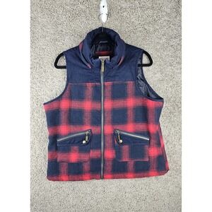 Mossimo Buffalo Plaid Red Wool Poly Blend Zip Pockets Vest Women's XL